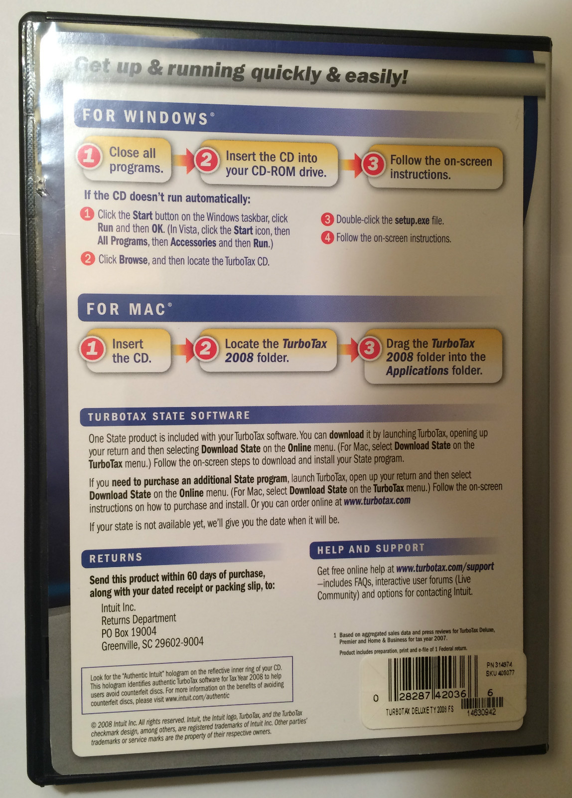 Intuit TurboTax 2008 Deluxe Edition Federal + State LNC!
