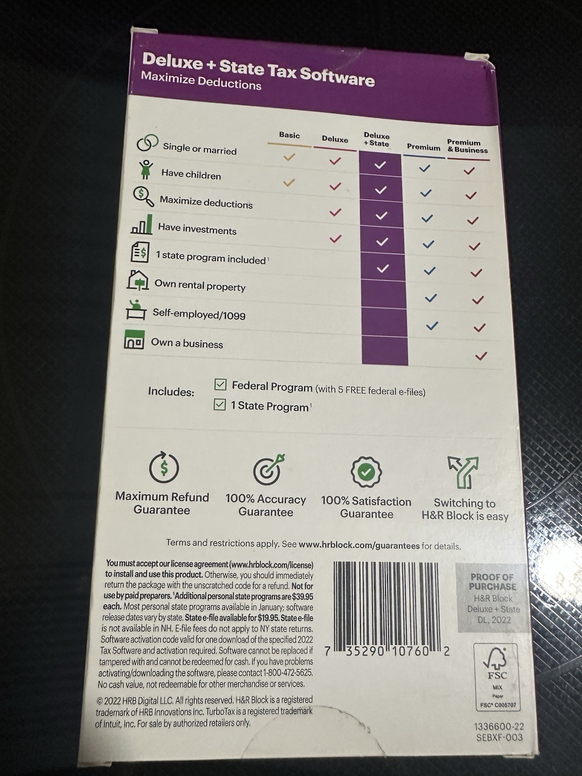 2022 H&R Block Tax Software Deluxe + State 2022 PC / Mac Turbotax 2022 USA HR