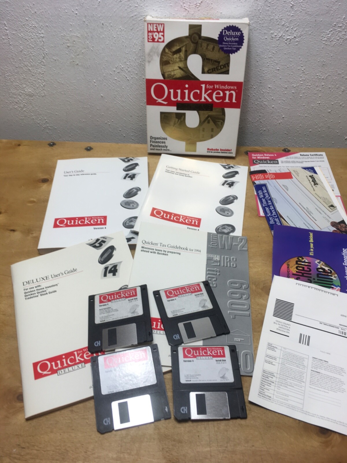 Quicken for windows Version 4 New for 95/3.5″ Floppy Big Box Software Intuit #20