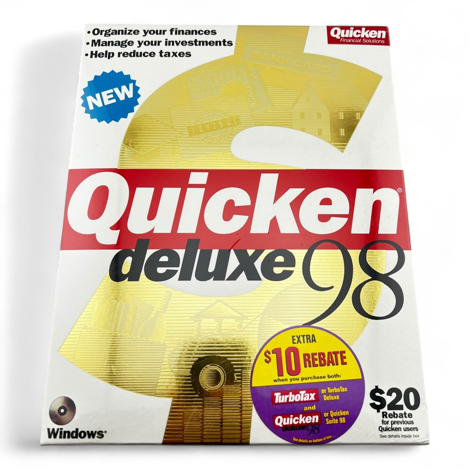 Quicken Deluxe 98 CD Windows Software Intuit Business Finance Vtg 1997 Sealed
