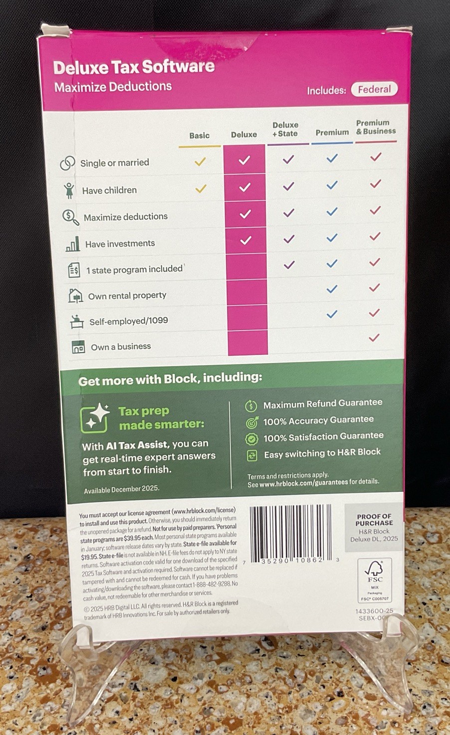 H&R Block 2025 Deluxe Tax Software PC/Mac Federal Only – Key Card Inside