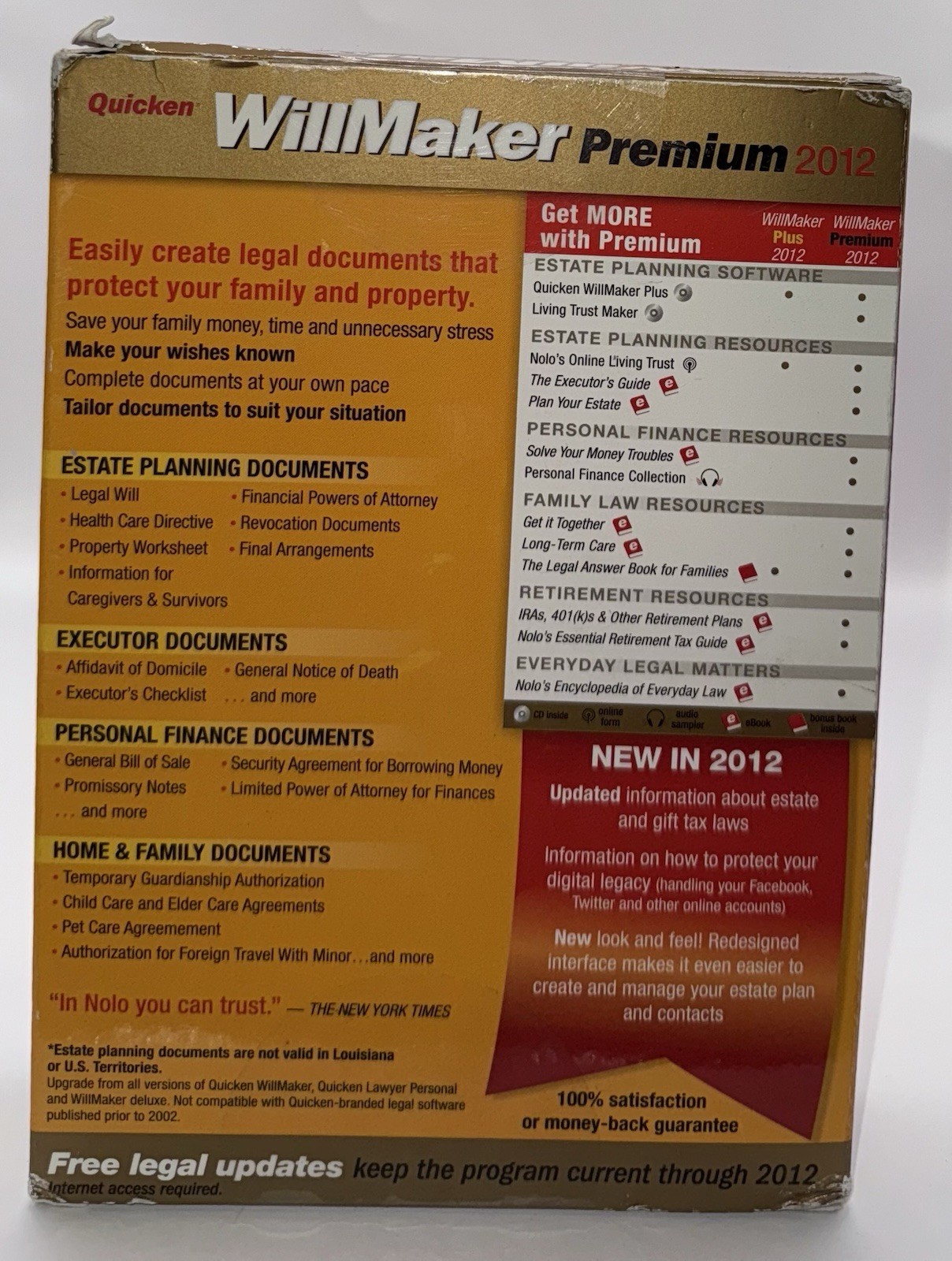 Will Maker Premium 2012 Quicken NOLO Estate Planning Will Powers of Attorney New
