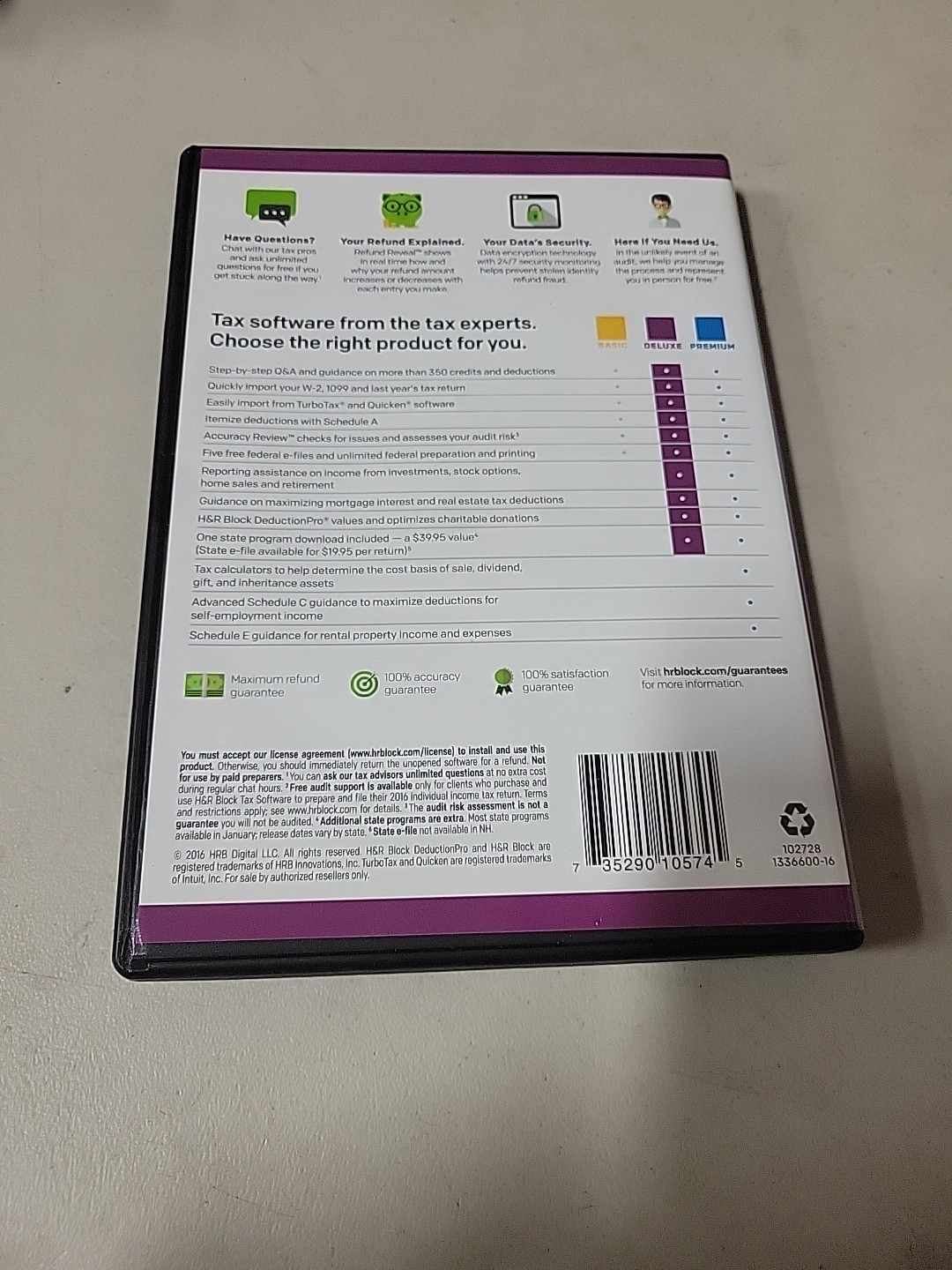 GENUINE 2016 H & R Block Deluxe Tax Software Homeowners/Investors Federal State