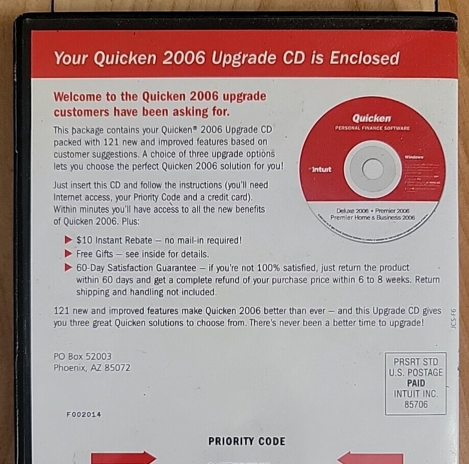 Intuit Quicken 2006 Premier Home Business Deluxe UPGRADE CD Windows Vista/XP/7