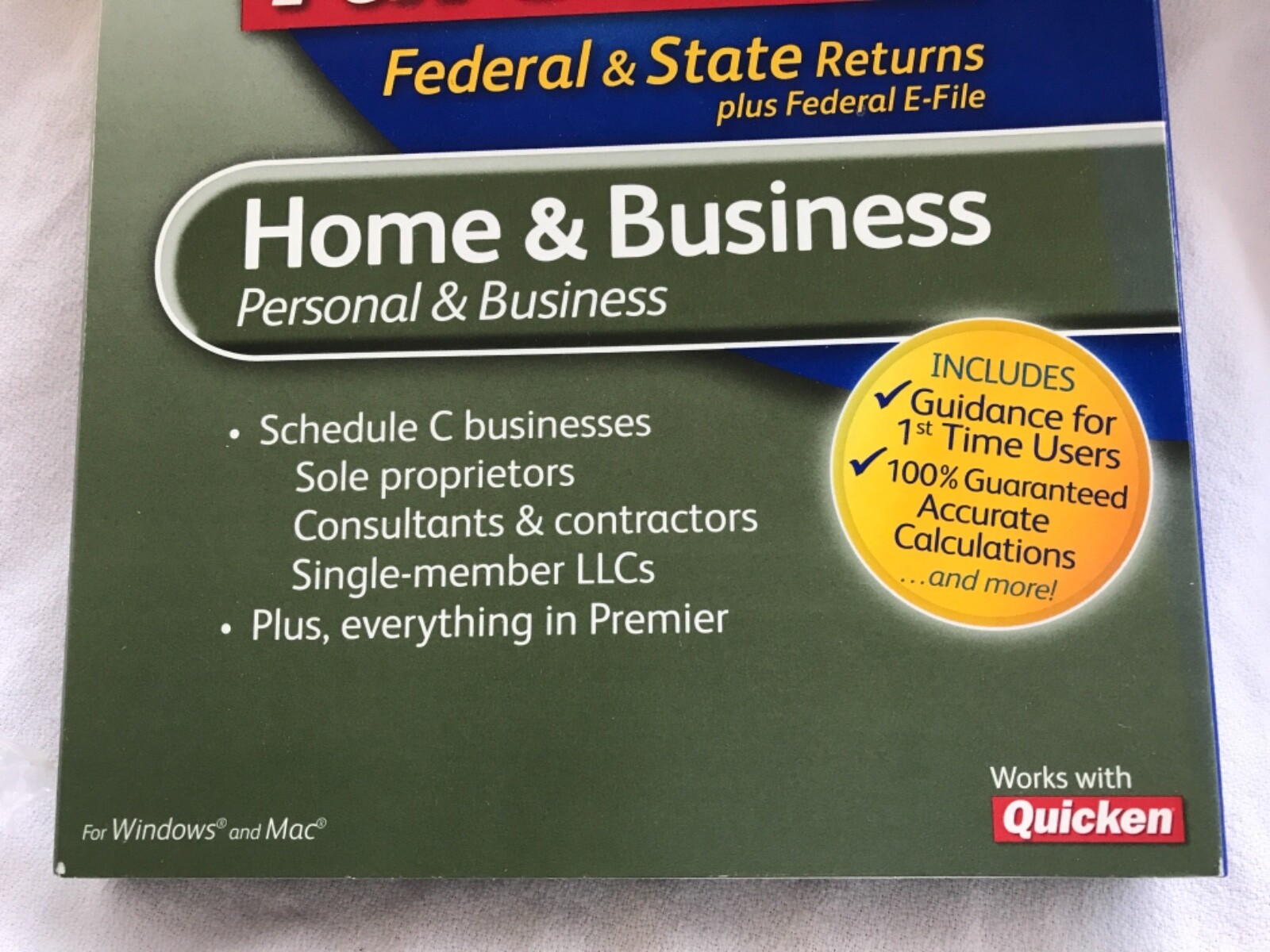 2010 TURBO TAX FED & ST. RETURNS HOME & BUSINESS SCHEDULE C SINGLE MEMBER LLC