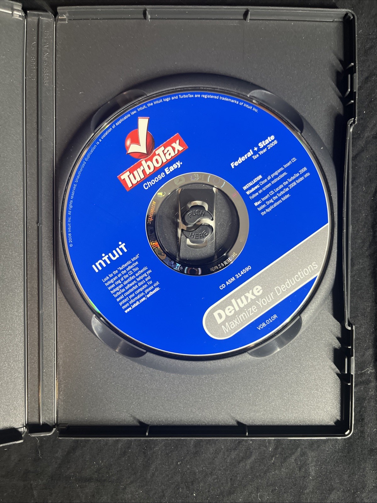 Turbotax Deluxe 2008 Deluxe for Federal Returns – CD and Box Windows and Mac