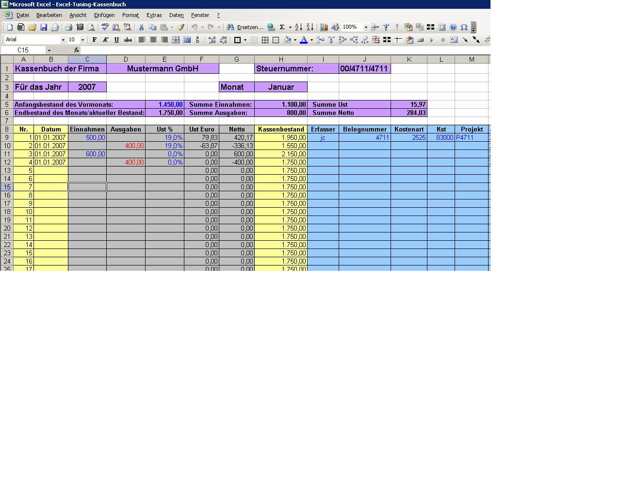 Professional IT Cash Book + Cash Billing – for PC Excel (2023 ff)