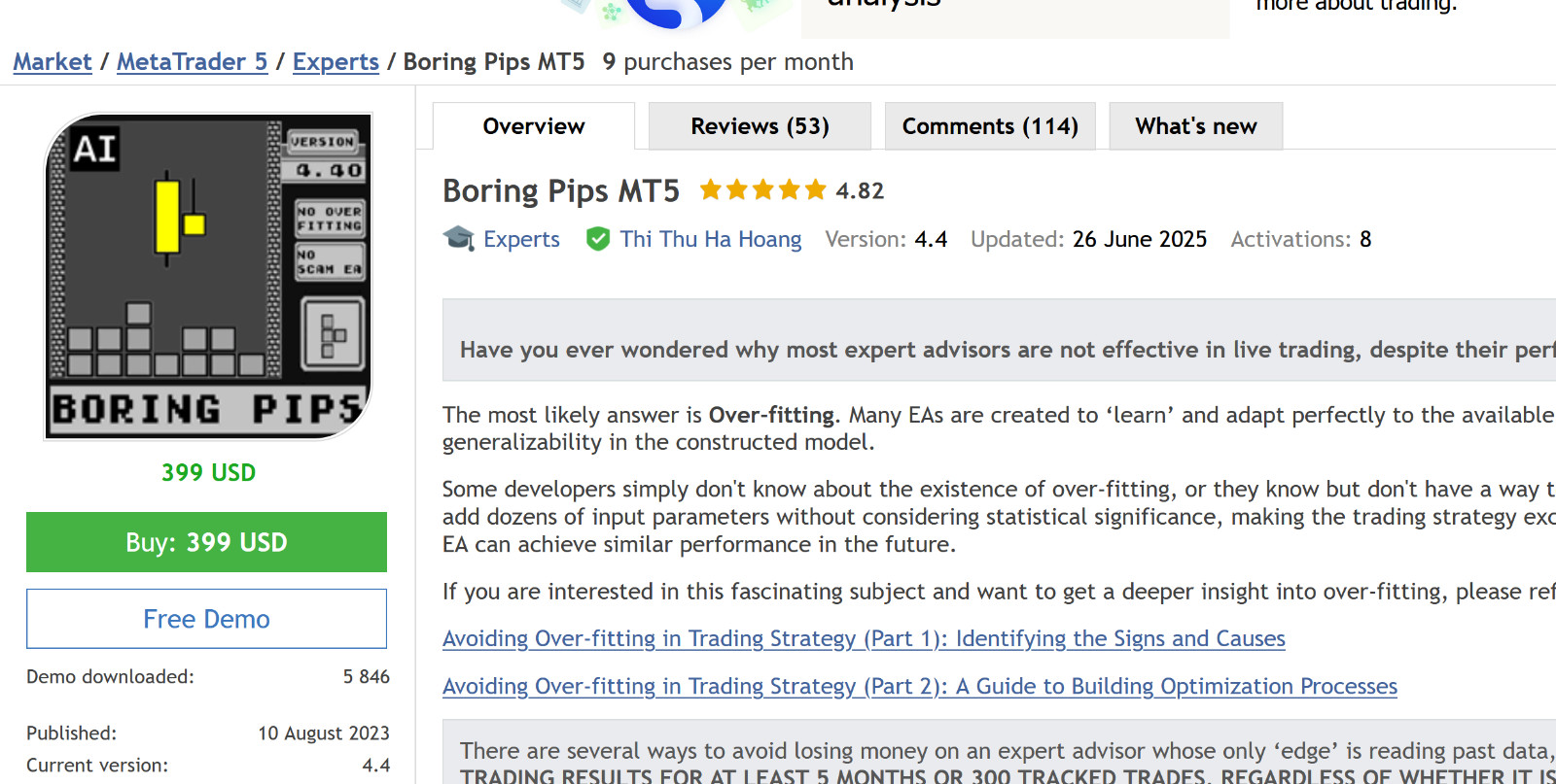 v4.4 Boring Pips EA Metatrader MT5 Forex Bot Trading Robot MQL5 Expert Advisor