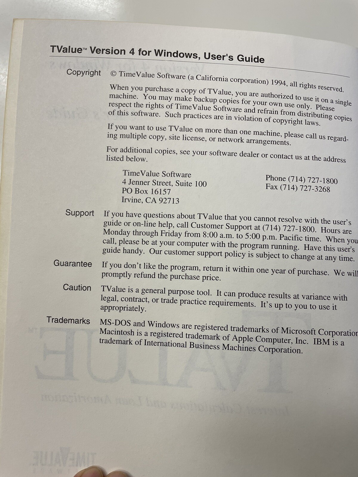 Vtg TVALUE User’s Guide W/ 3.5″ Diskette Windows Ver. 4 – Published 1994