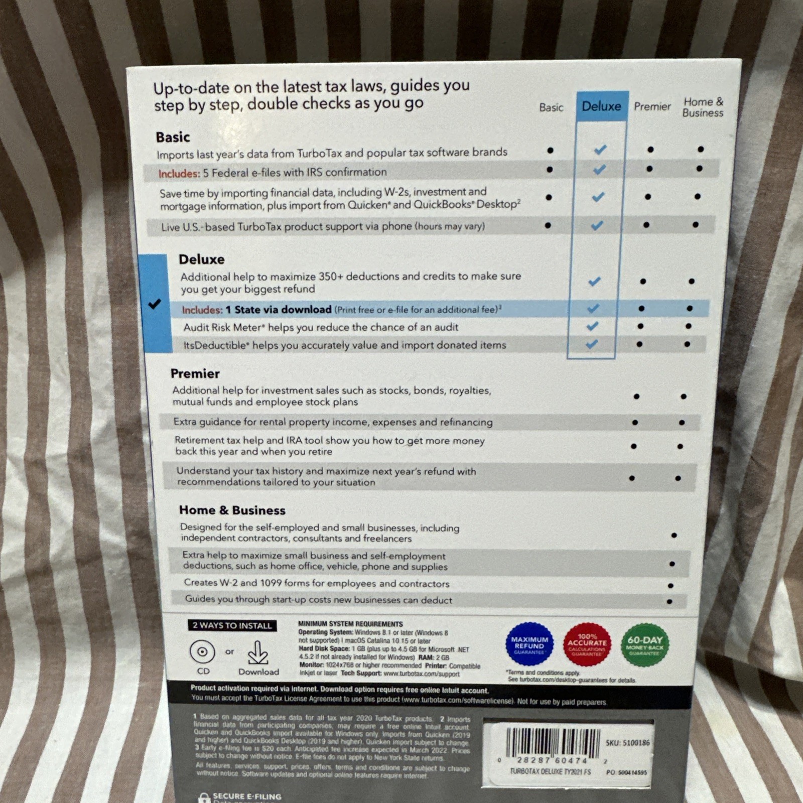 Sealed 2021 TurboTax Deluxe State + Federal Physical Disc WIN MAC Tax Software
