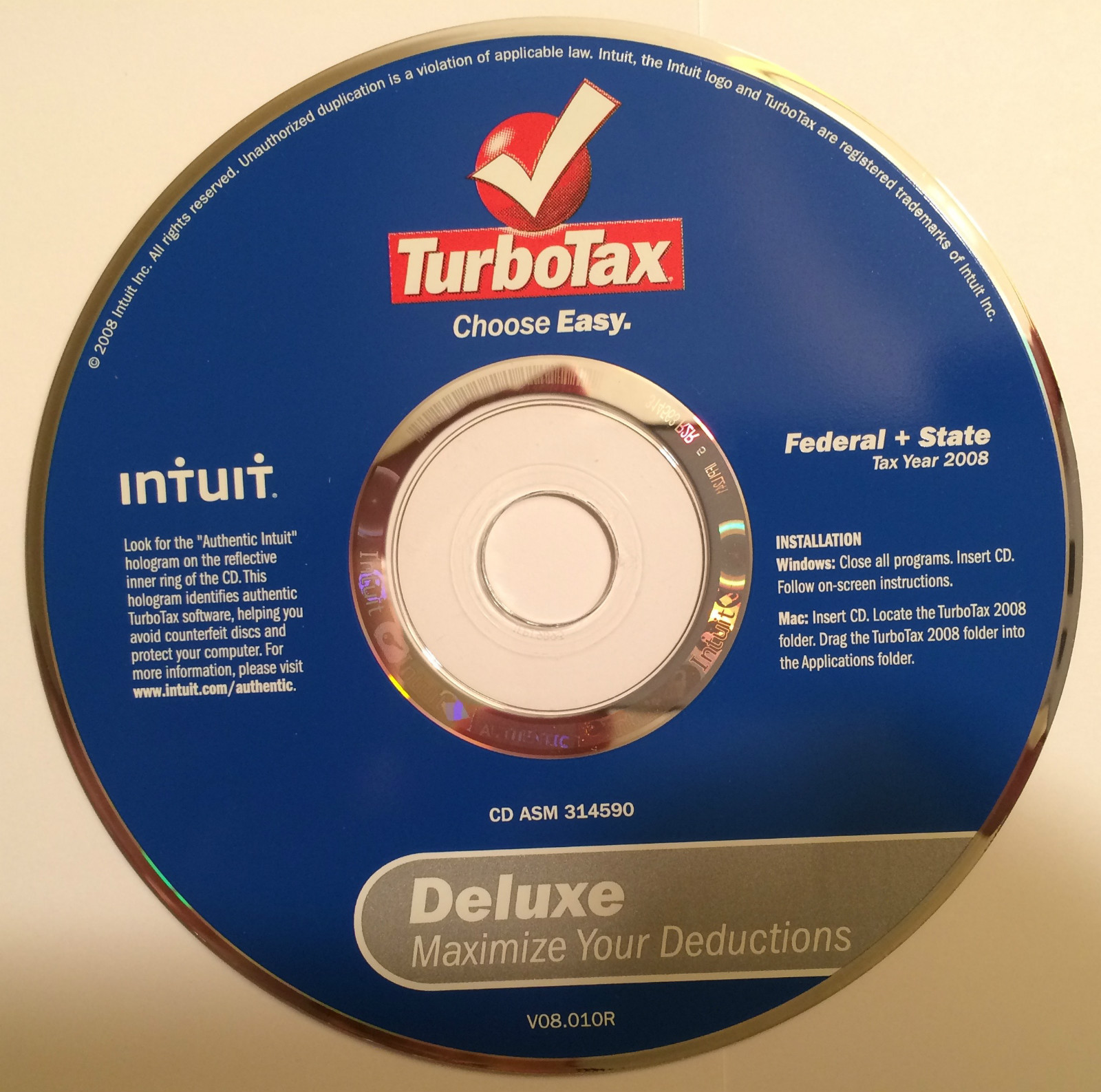 Intuit TurboTax 2008 Deluxe Edition Federal + State LNC!