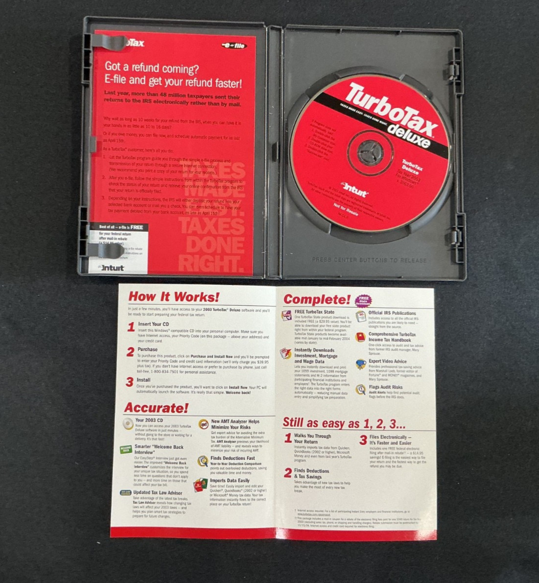 TurboTax Deluxe Software, 2003 Tax Year, Federal and State Tax CDs, Intuit