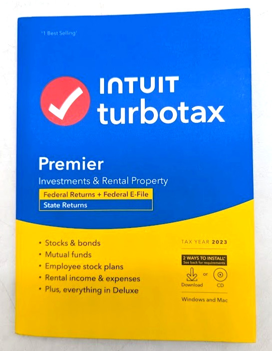 *NEW 2023* Intuit TurboTax Premier Edition Fed + State for Windows & Mac CD 2023