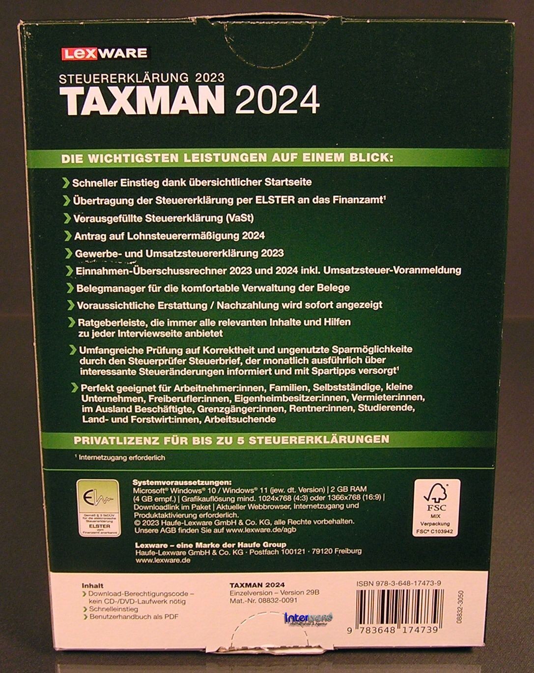 Lexware Taxman 2024 Full Version Box (Tax Year 2023) + Manual (PDF) ORIGINAL BOX NEW