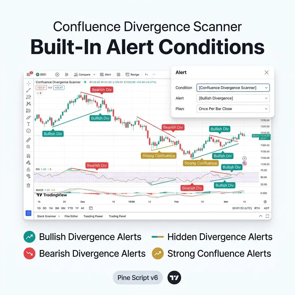 Confluence Divergence Scanner | TradingView Pine Script v6 | RSI MACD