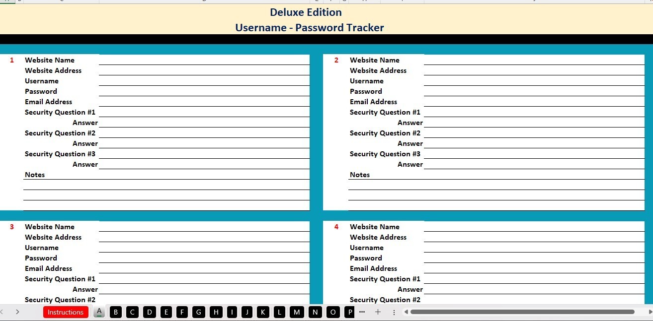 Excel Username-Password Tracker Spreadsheet. for PC or Android +Free CB Register