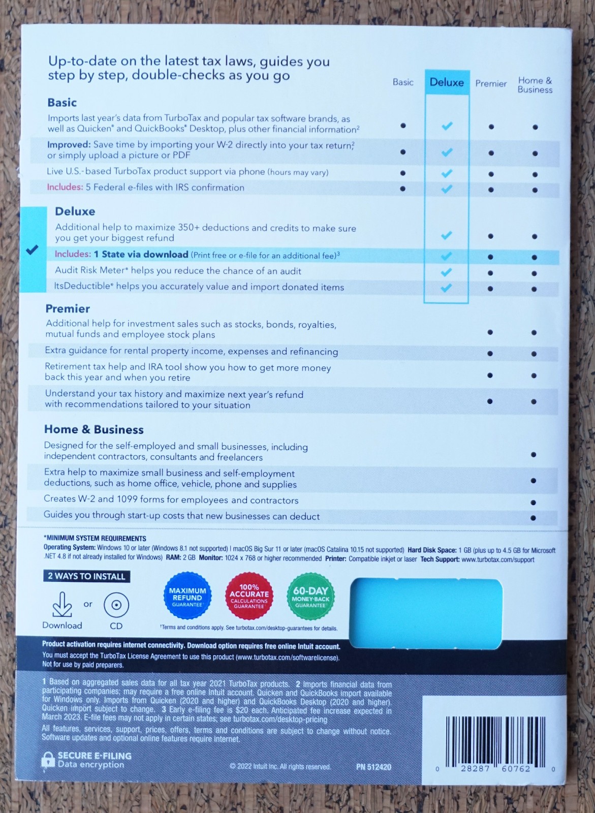Intuit Turbotax Deluxe 2022 Federal and State Tax Software