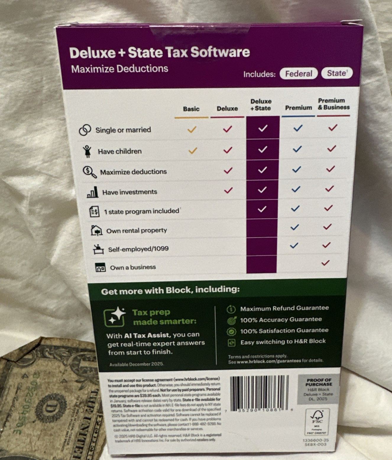 H&R Block Tax Software Deluxe + State 2025 Key Card PC / MAC USA Turbotax