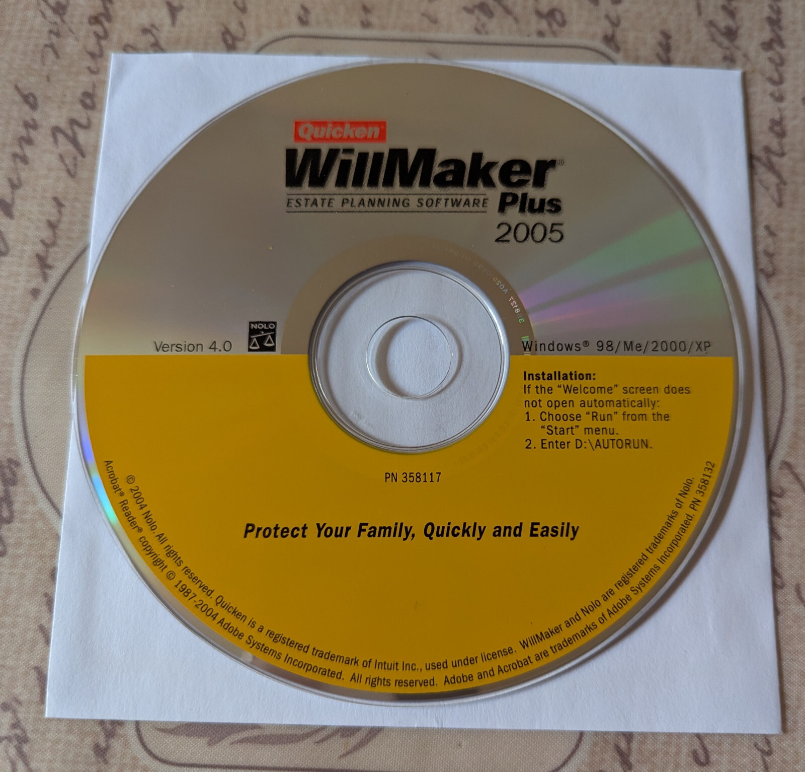 Quicken – WillMaker Plus 2005 (Version 4.0) Windows 98/ME/2000 – CD-ROM