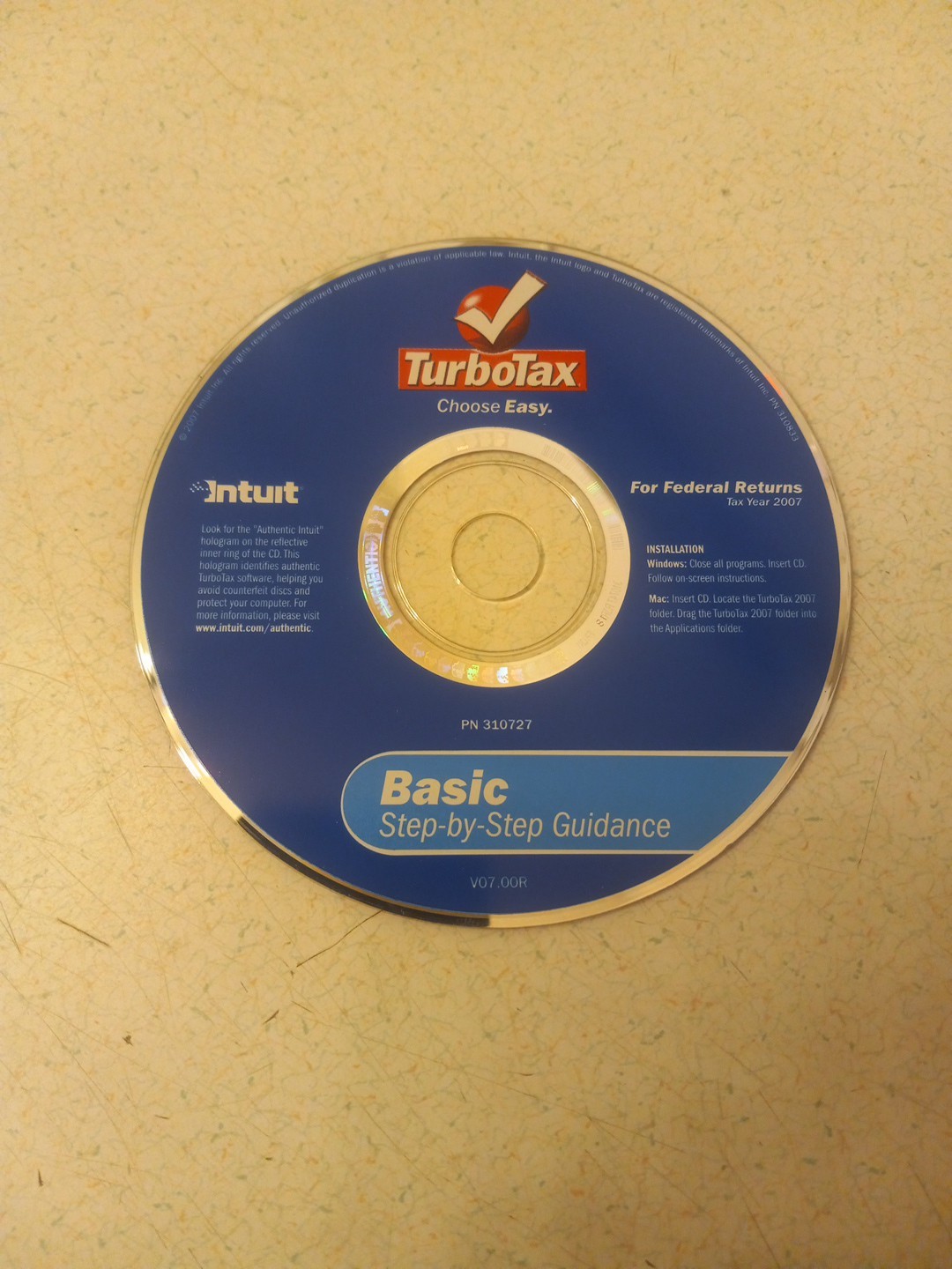 Intuit Turbotax Basic For Federal Returns Year 2007 Software Disc Only