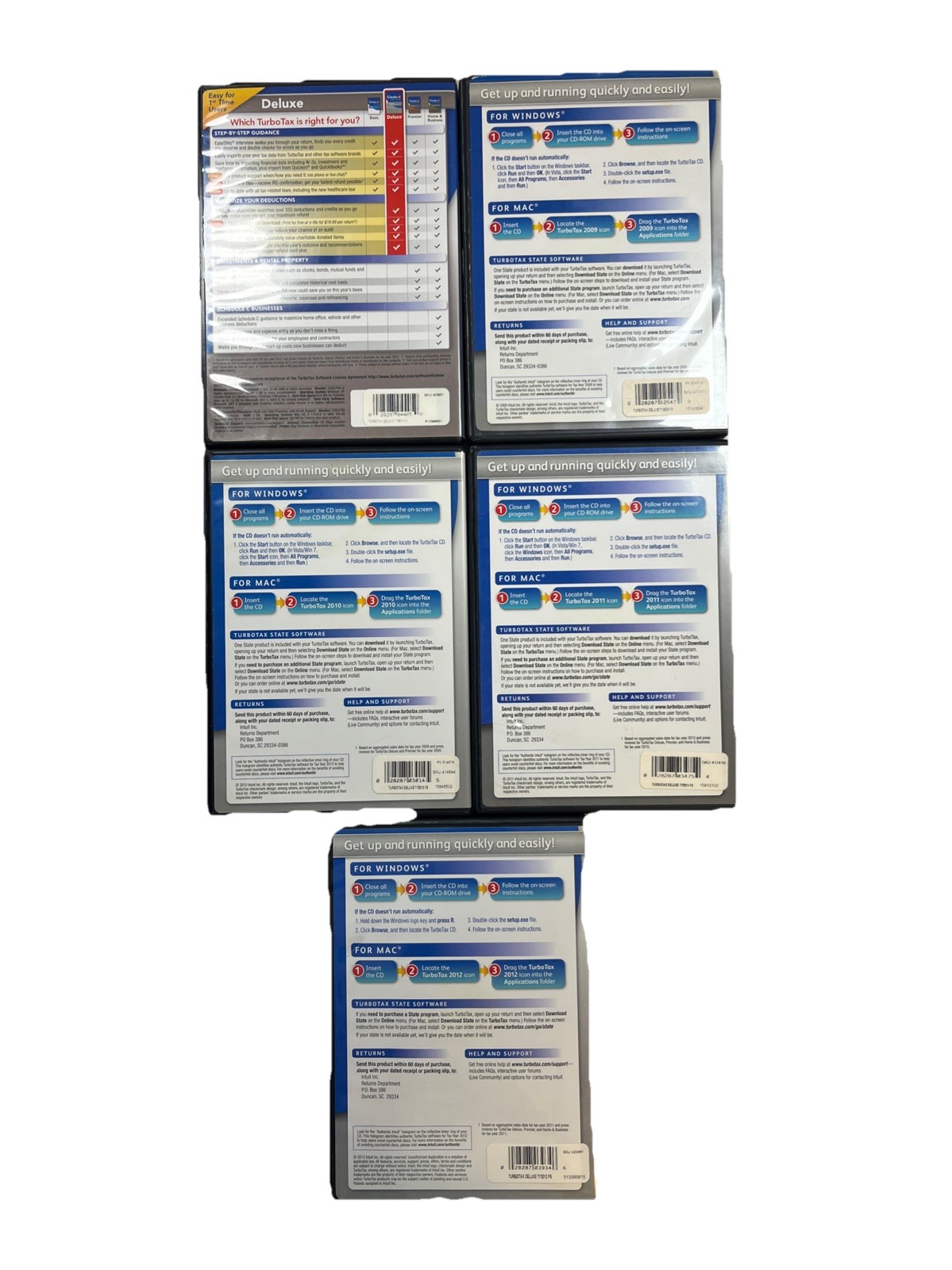 Set of 5 TurboTax Deluxe Federal Discs 2009/2010/2011/2012/2013