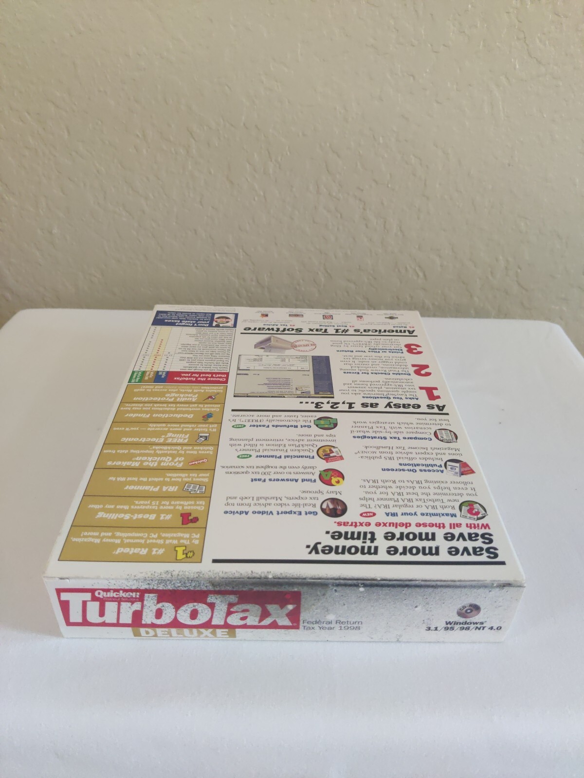 Quicken Turbo Tax Deluxe 1998 Windows 3.1/95/98/NT 4.0 Retail Box Vintage