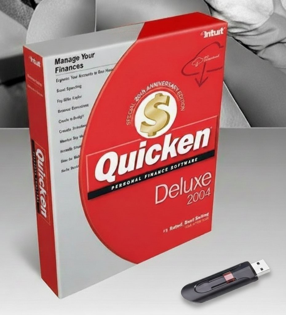 NEW Quicken Deluxe 2004 Windows Personal Finance Software Access & Install USB