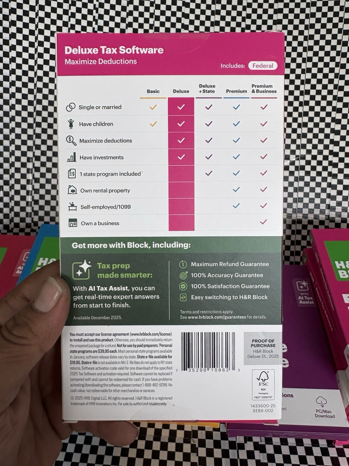 2025 H&R Block Tax Software Deluxe PC/Mac NO STATE Key Card Inside