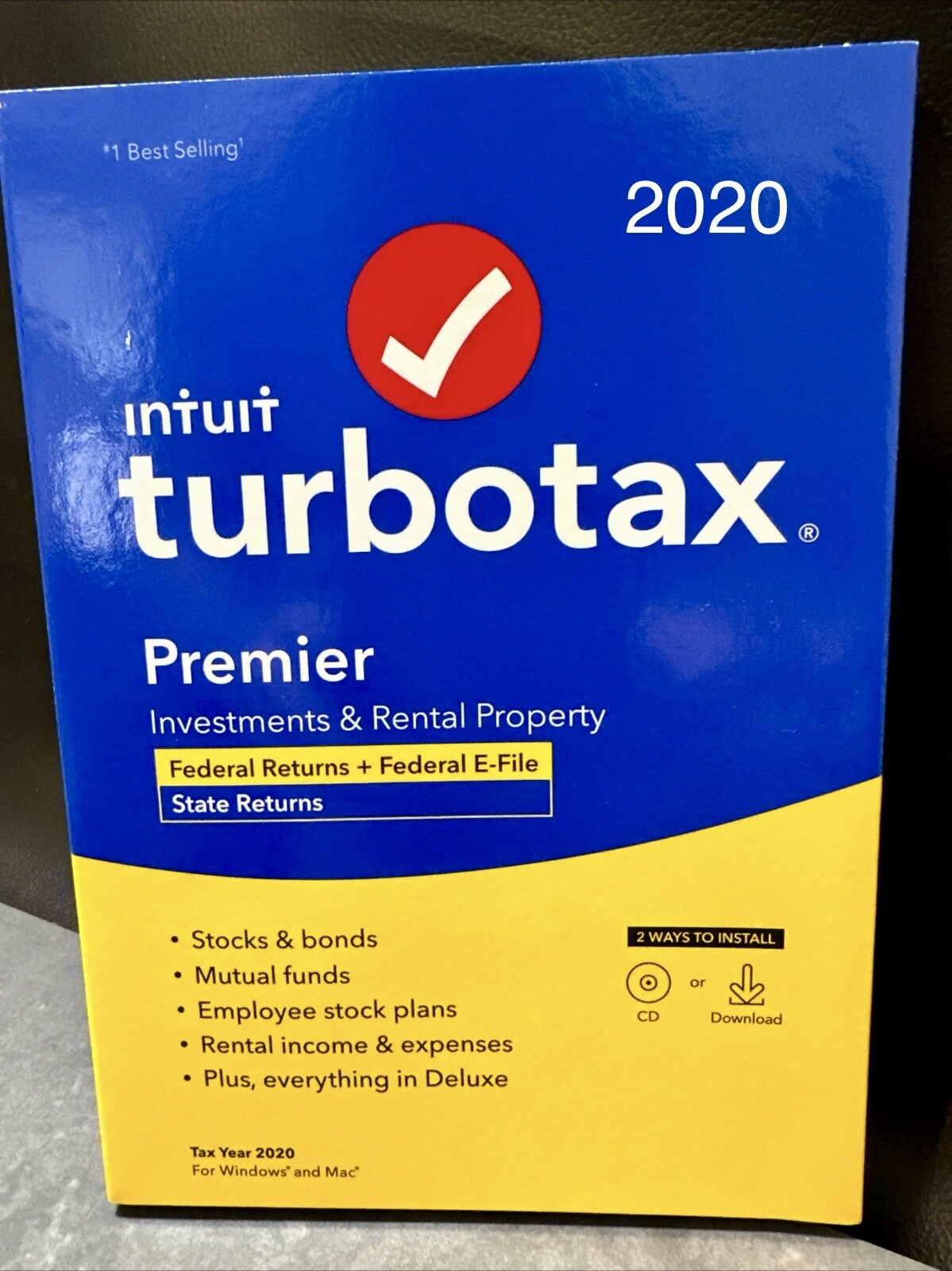 2020 Turbotax PREMIER Federal Returns /E-File CD Physical Disc Windows Mac NEW