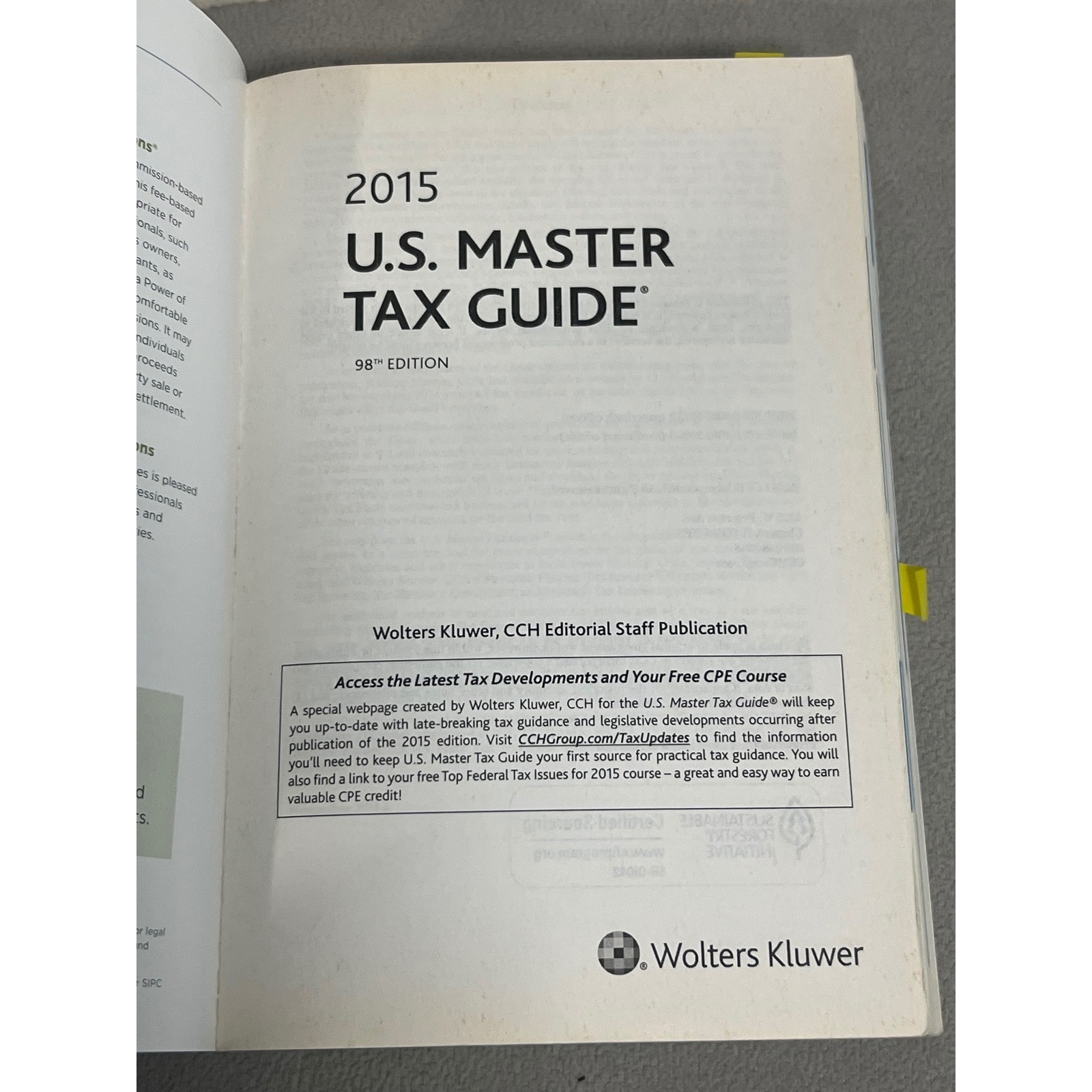 2015 U.S. Master Tax Guide 98th Edition Edward Jones Wolters Kluwer CCH