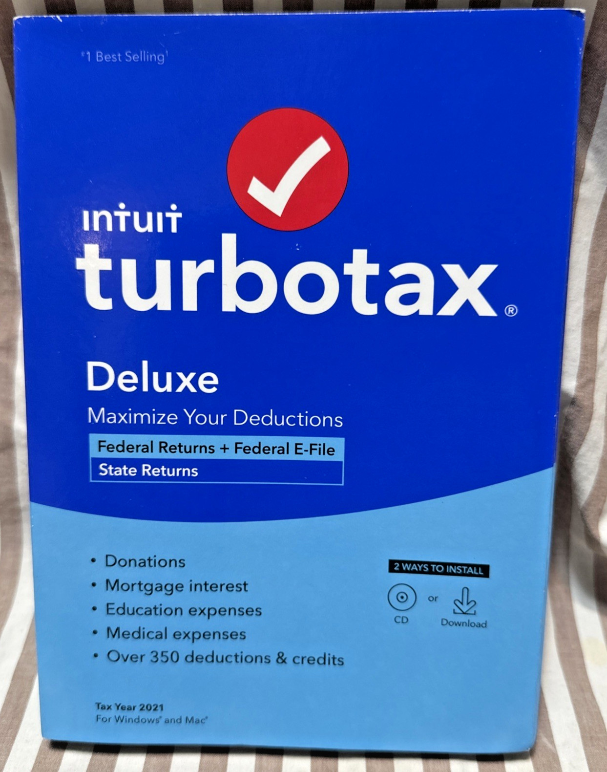 Sealed 2021 TurboTax Deluxe State + Federal Physical Disc WIN MAC Tax Software