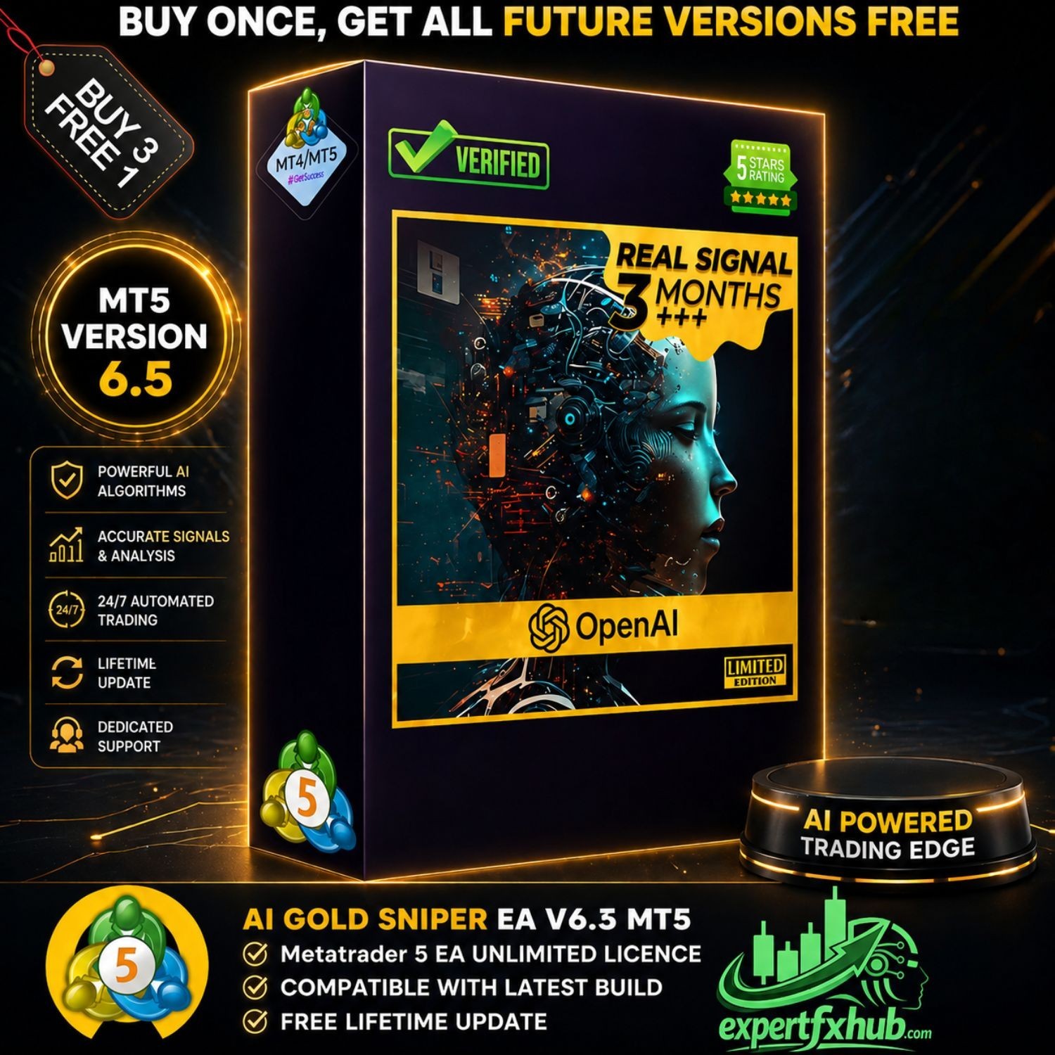 v6.5 AI Gold Sniper Metatrader MT5 EA Bot Trading Forex Robot Expert Advisor