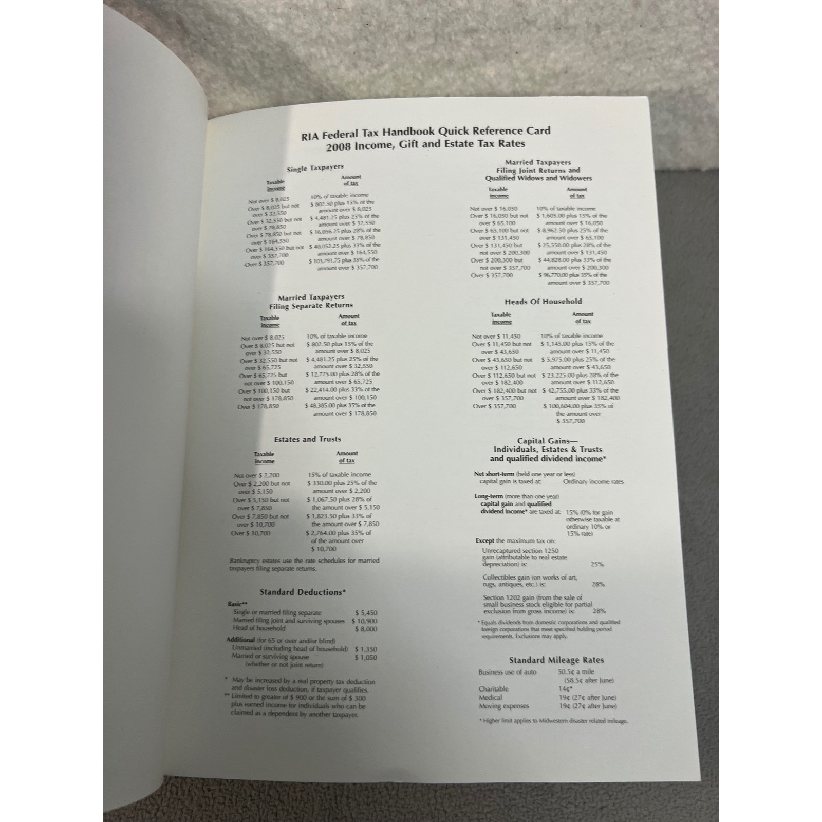RIA Federal Tax Handbook 2009 Official Tax Guide Book Thomson Reuters
