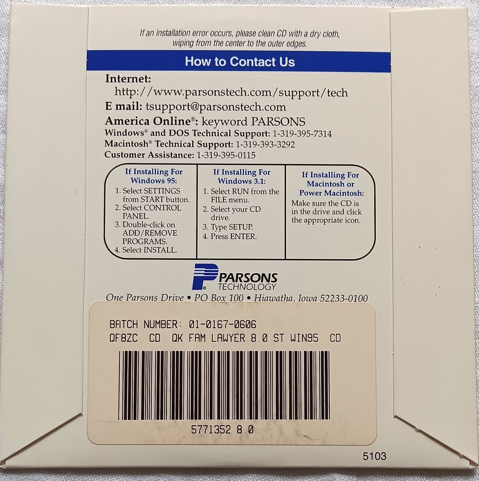 Parsons Technology LOT Quicken Family Lawyer & Announcements CD-ROM Windows 1995
