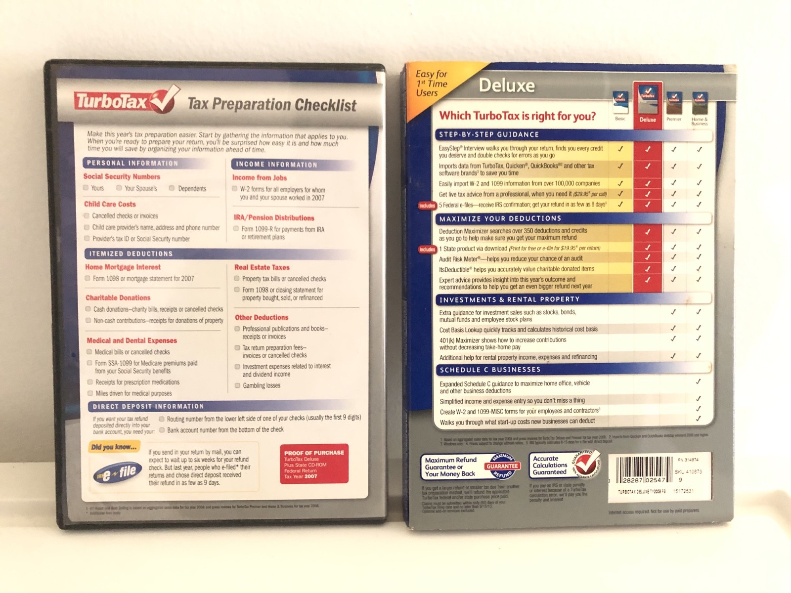TurboTax Deluxe Turbo Tax – Year 2007 (used) and 2009 (new)